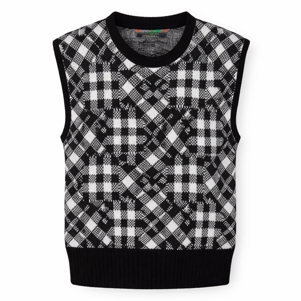 Vintage McGregor Plaid Sweater Vest Black White 80s Preppy Y2K- Medium‎